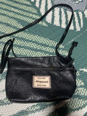 Aeropostale Black Faux-Leather Crossbody with Front Zip
